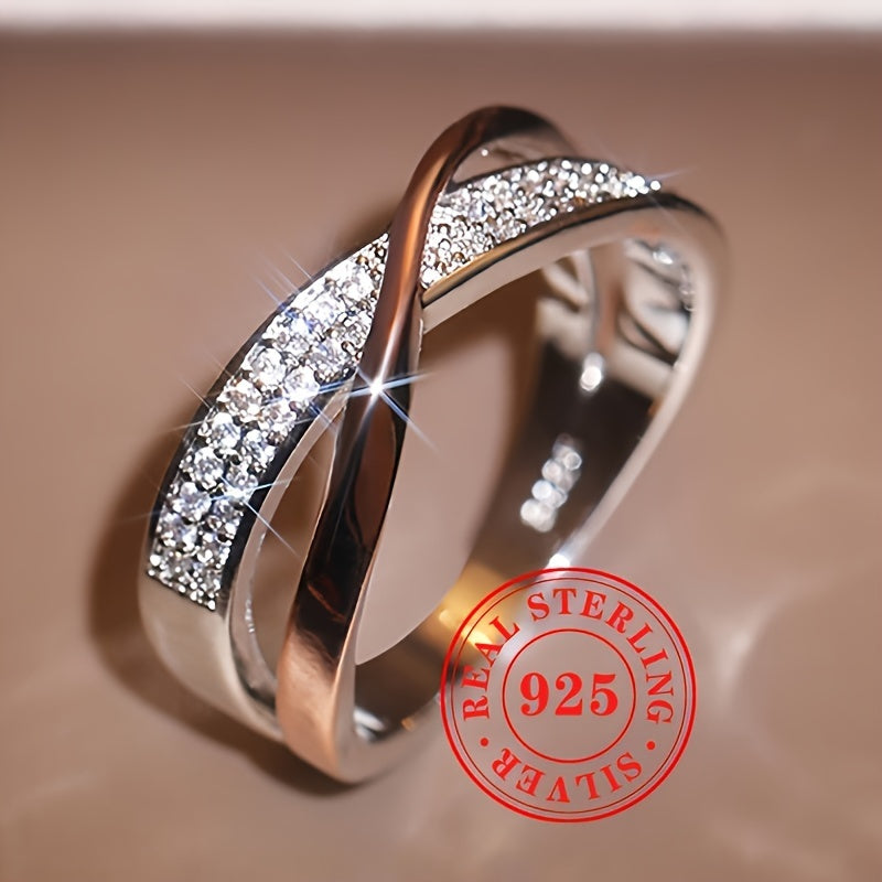 925 Sterling Silver Two-Tone Moabius Zircon Ring 