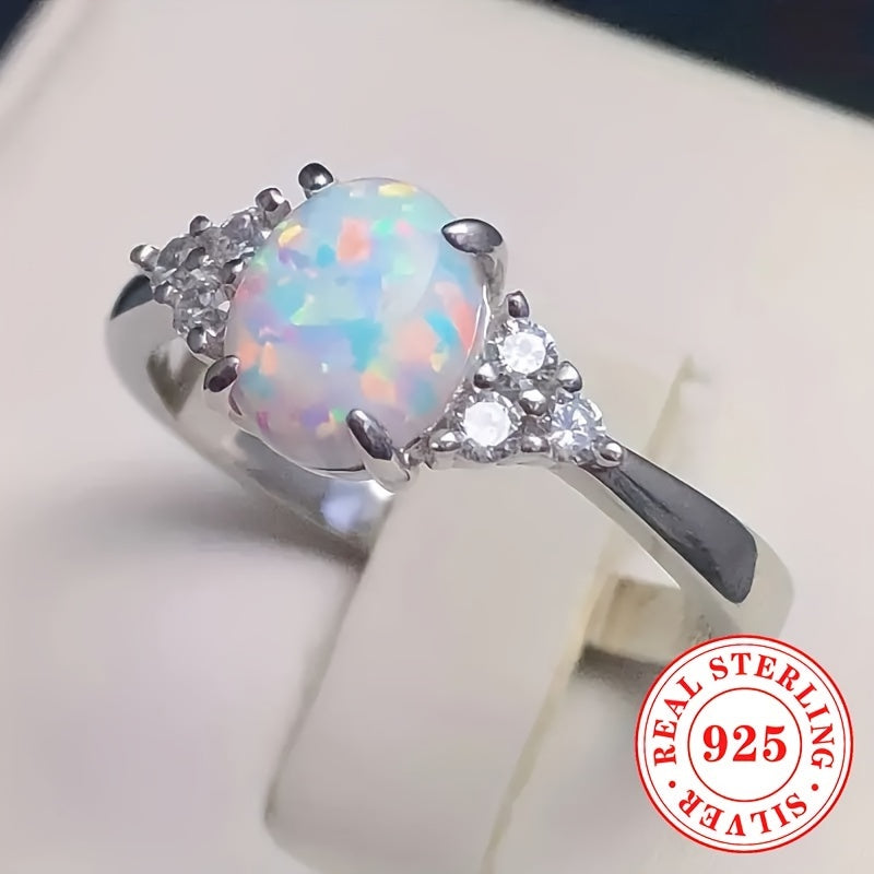 Elegant ring with synthetic opal stone made of S925 sterling silver 