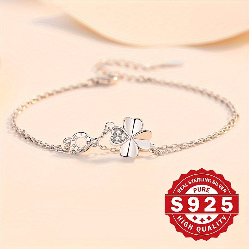 Double bracelet with four-leaf clover 925 silver 