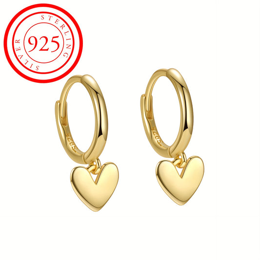 S925 Sterling Silver Peach Heart Hoop Earrings