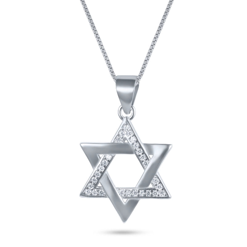 שרשרת כסף 925 JETEM תליון מגן דוד משולב חלק ומשובץ