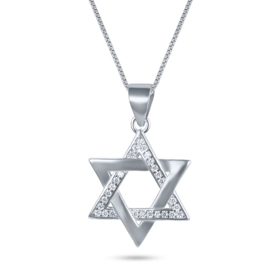 שרשרת כסף 925 JETEM תליון מגן דוד משולב חלק ומשובץ