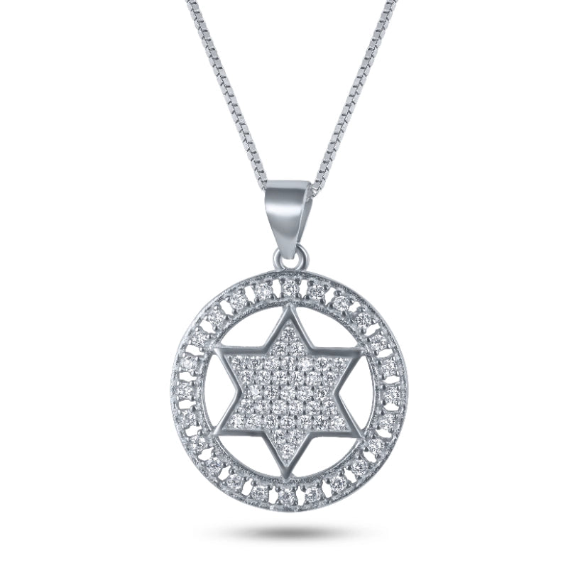שרשרת כסף מגן דוד משובץ לבן