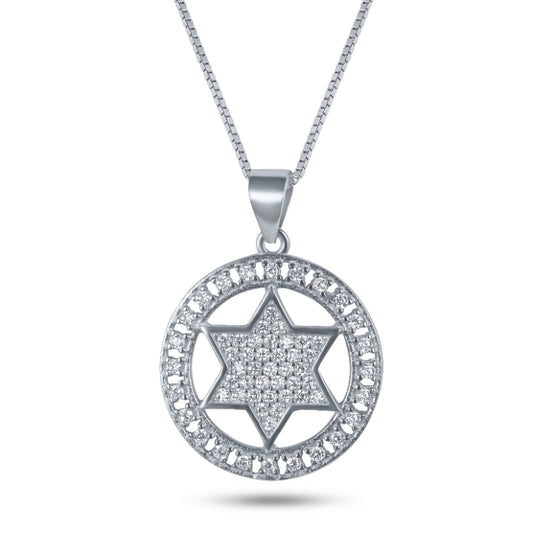 שרשרת כסף מגן דוד משובץ לבן