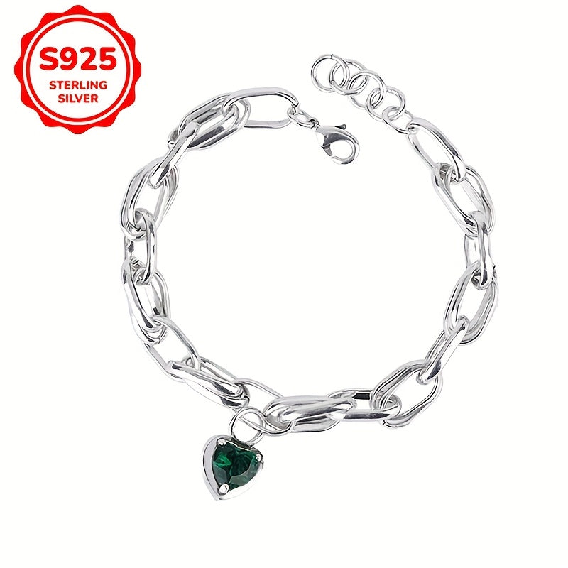 Elegant 925 sterling silver bracelet with green zirconia 