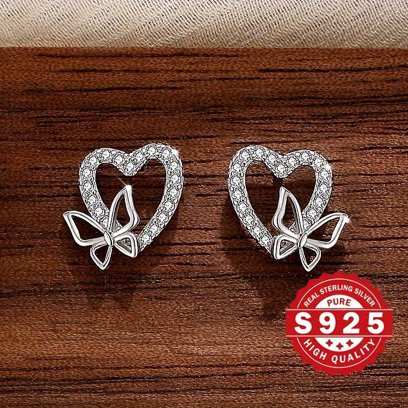 Love earrings designed with butterflies made of 925 silver