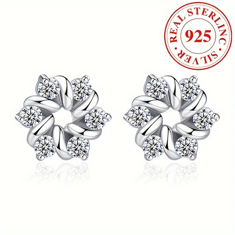 Luxurious 925 Sterling Silver Flower Earrings with Zircon