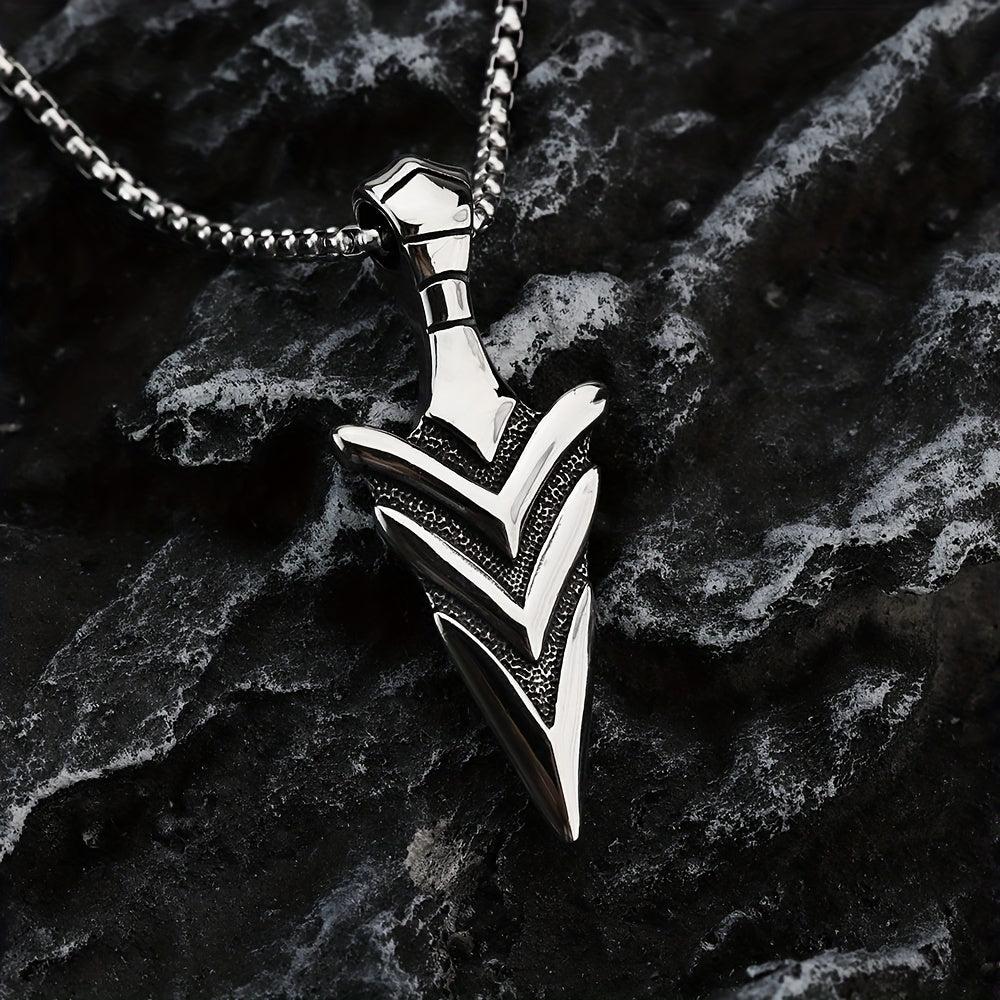 Vintage stainless steel pendant in the shape of a double-sided polished arrow