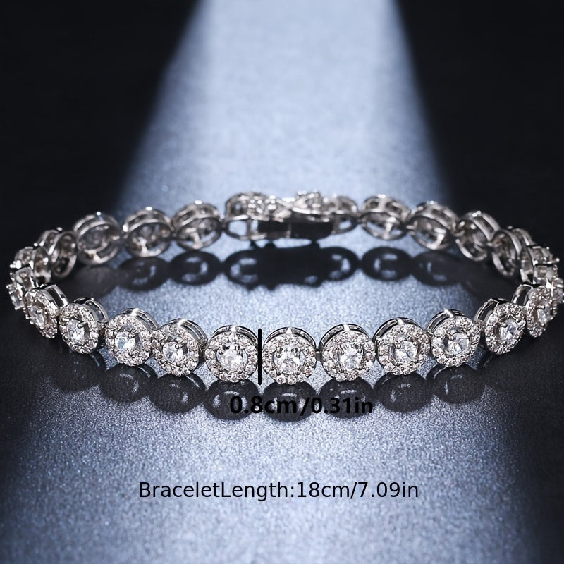 Thin silver tennis bracelet with sparkling zirconia