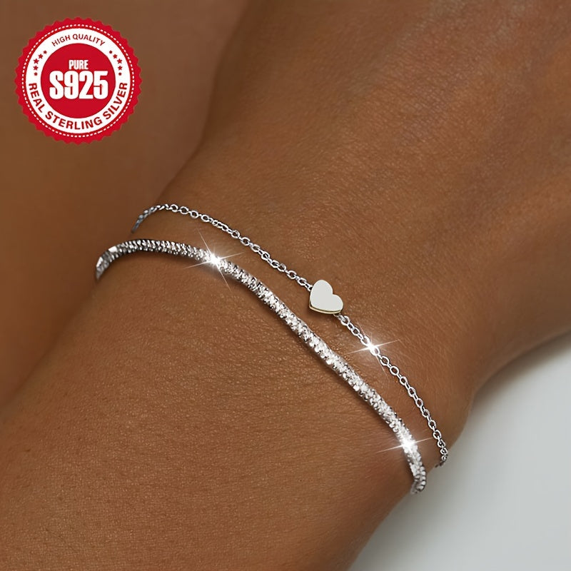 Elegant Double Layer Heart Bracelet in S925 Sterling Silver