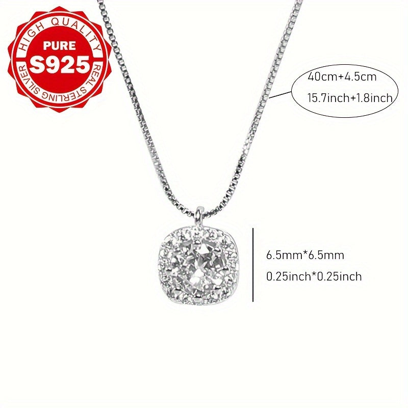 S925 Elegant Sterling Silver Shiny Square Necklace 