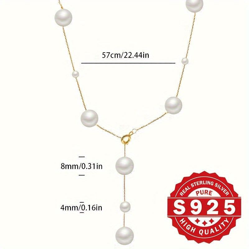 Large oyster bead necklace for women, S925 pure silver 