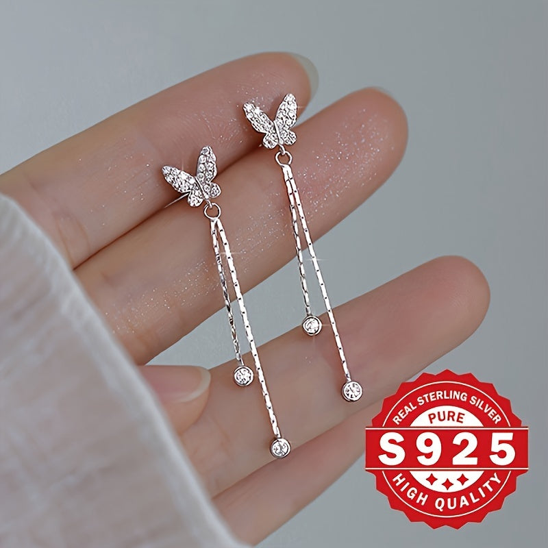 Luxurious 925 silver earrings with butterfly