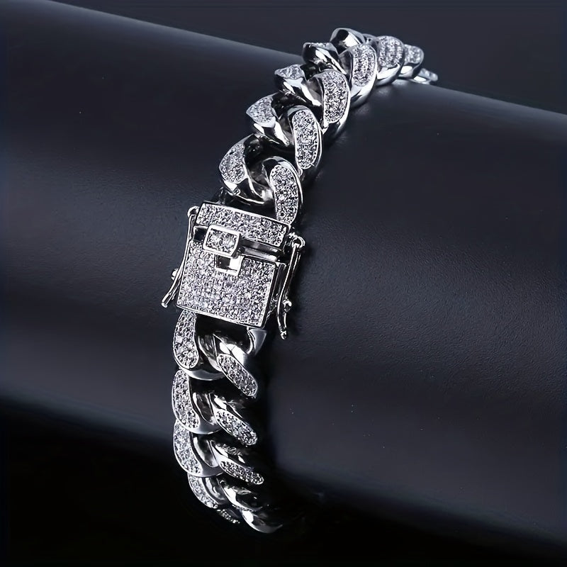 12mm Hip Hop Cool Cuban Bracelet with Zircon