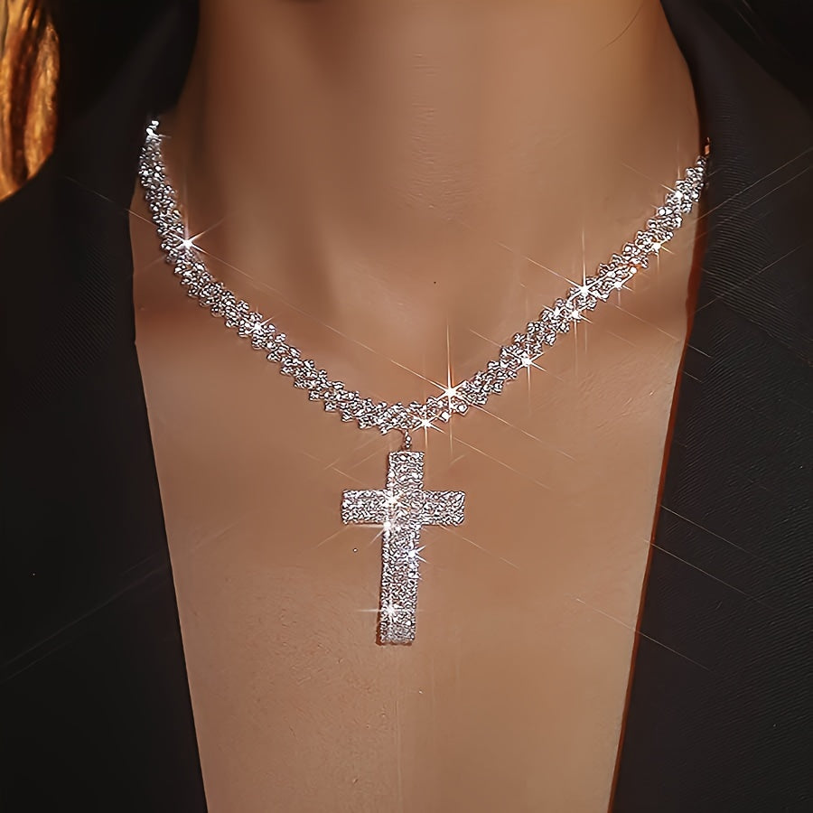 Luxurious Multilayer Gemstone Cross Necklace 