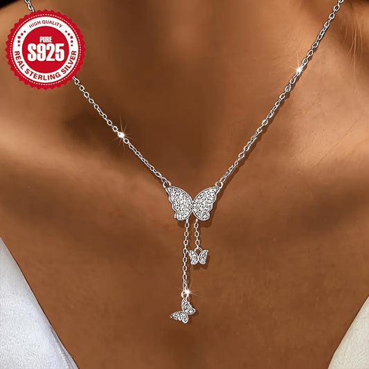 S925 Pure Silver Sparkling Butterfly Necklace