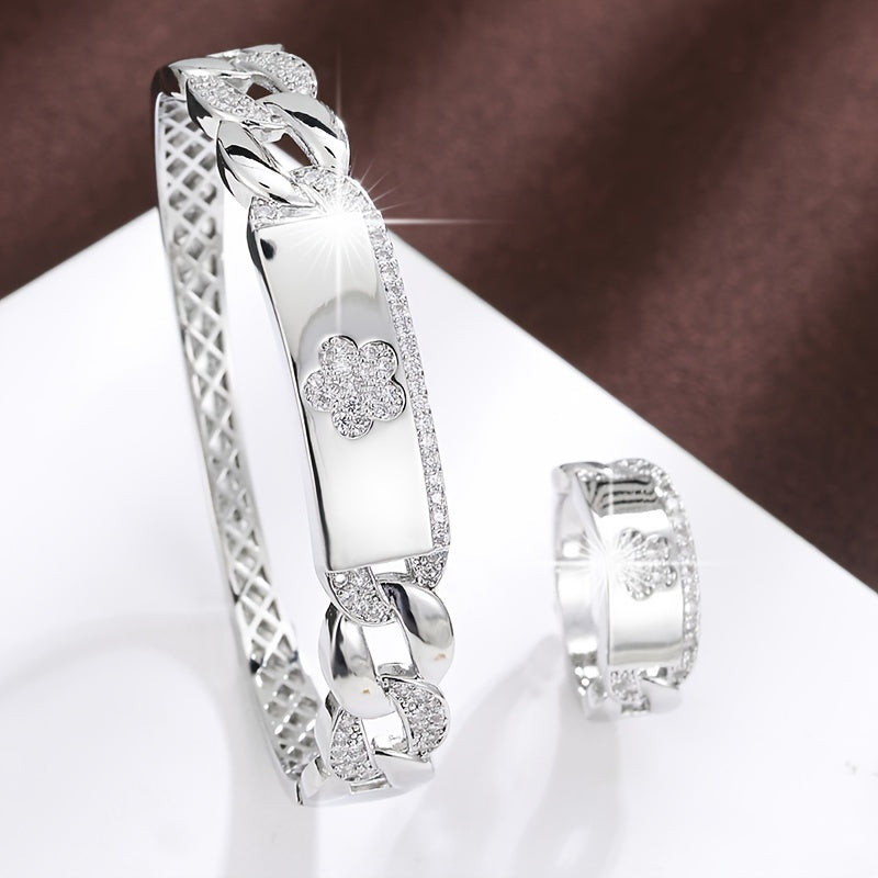 Synthetic zircon bracelet and ring with fashionable design