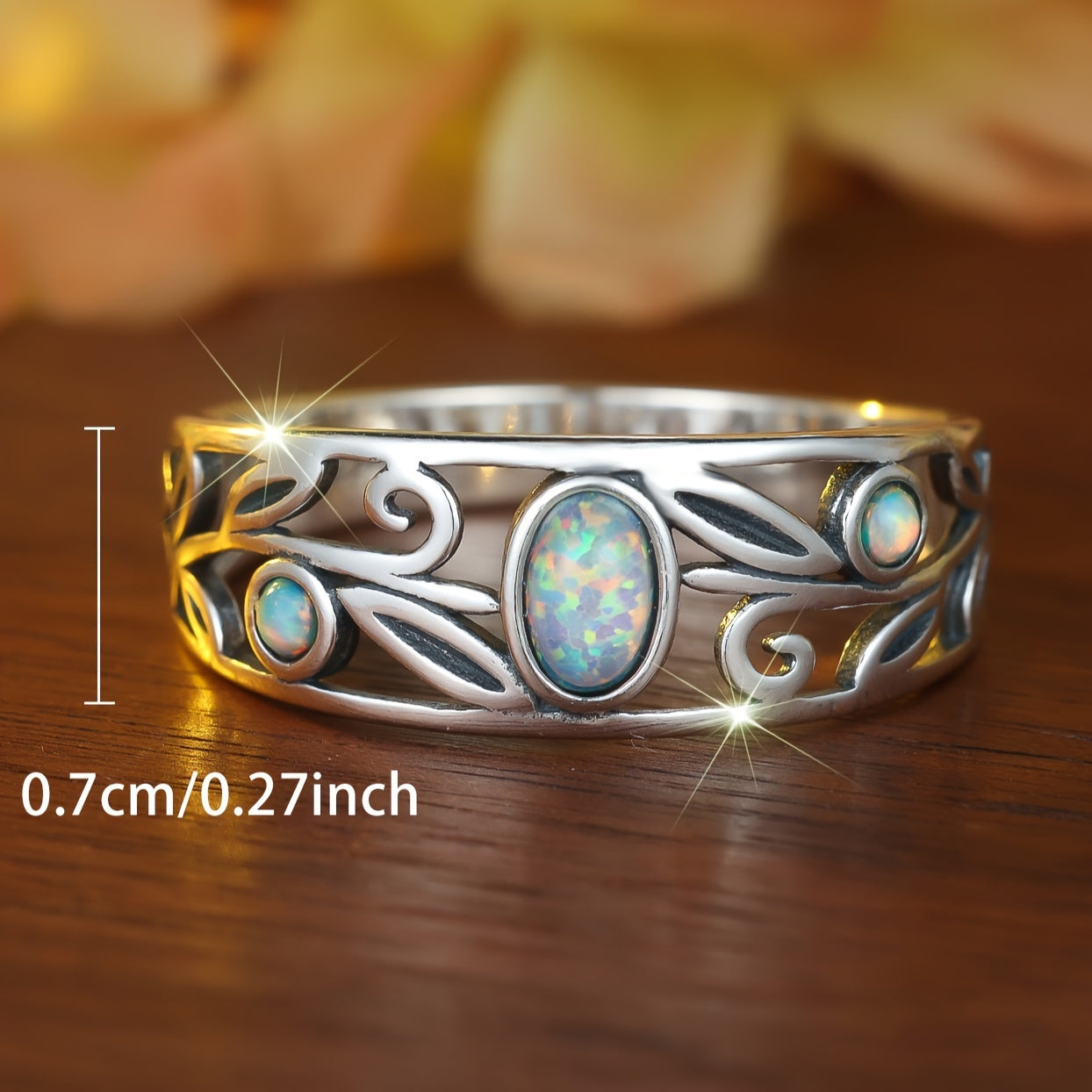 Classic Victorian Style S925 Sterling Silver Opal Ring