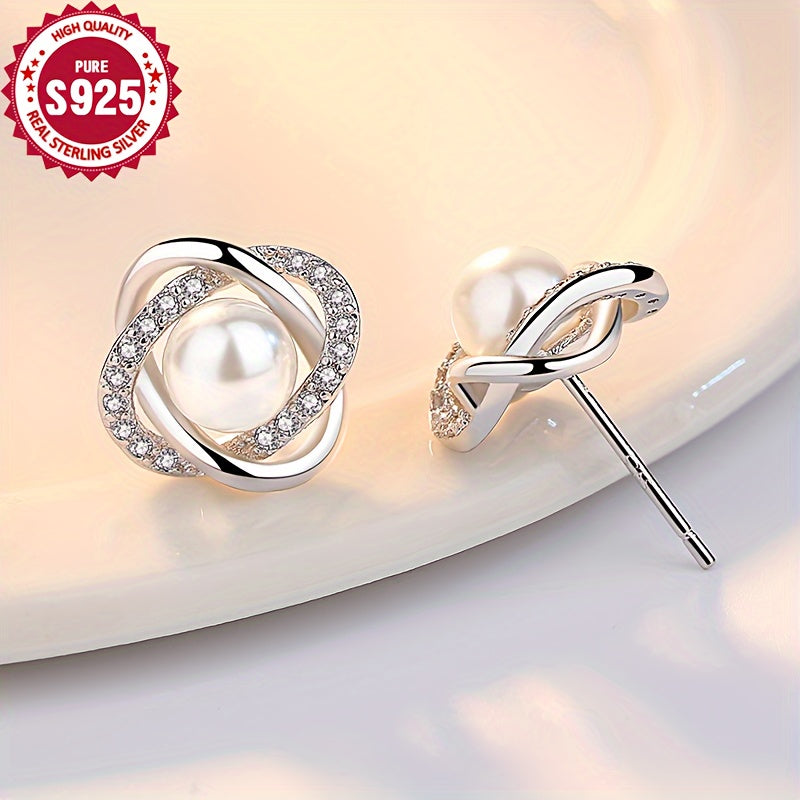 Fashionable 925 Pure Silver Pearl Earrings for Women