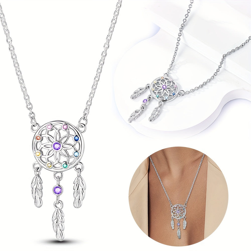 Elegant 925 silver dreamcatcher necklace with zircon