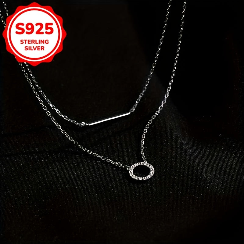 Elegant double necklace in 925 sterling silver with round pendants 