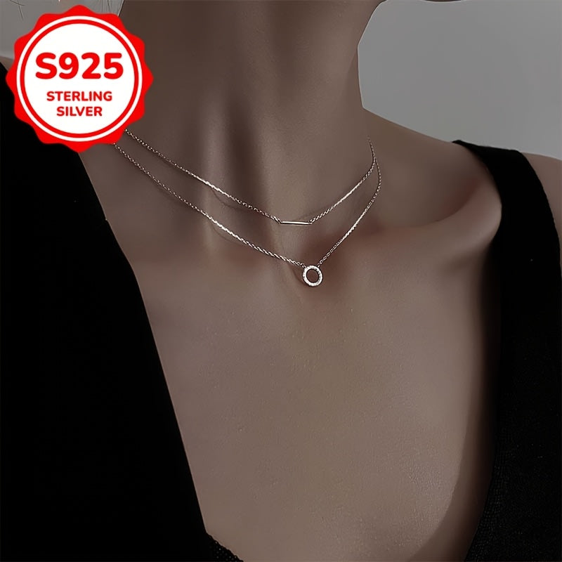 Elegant double necklace in 925 sterling silver with round pendants 