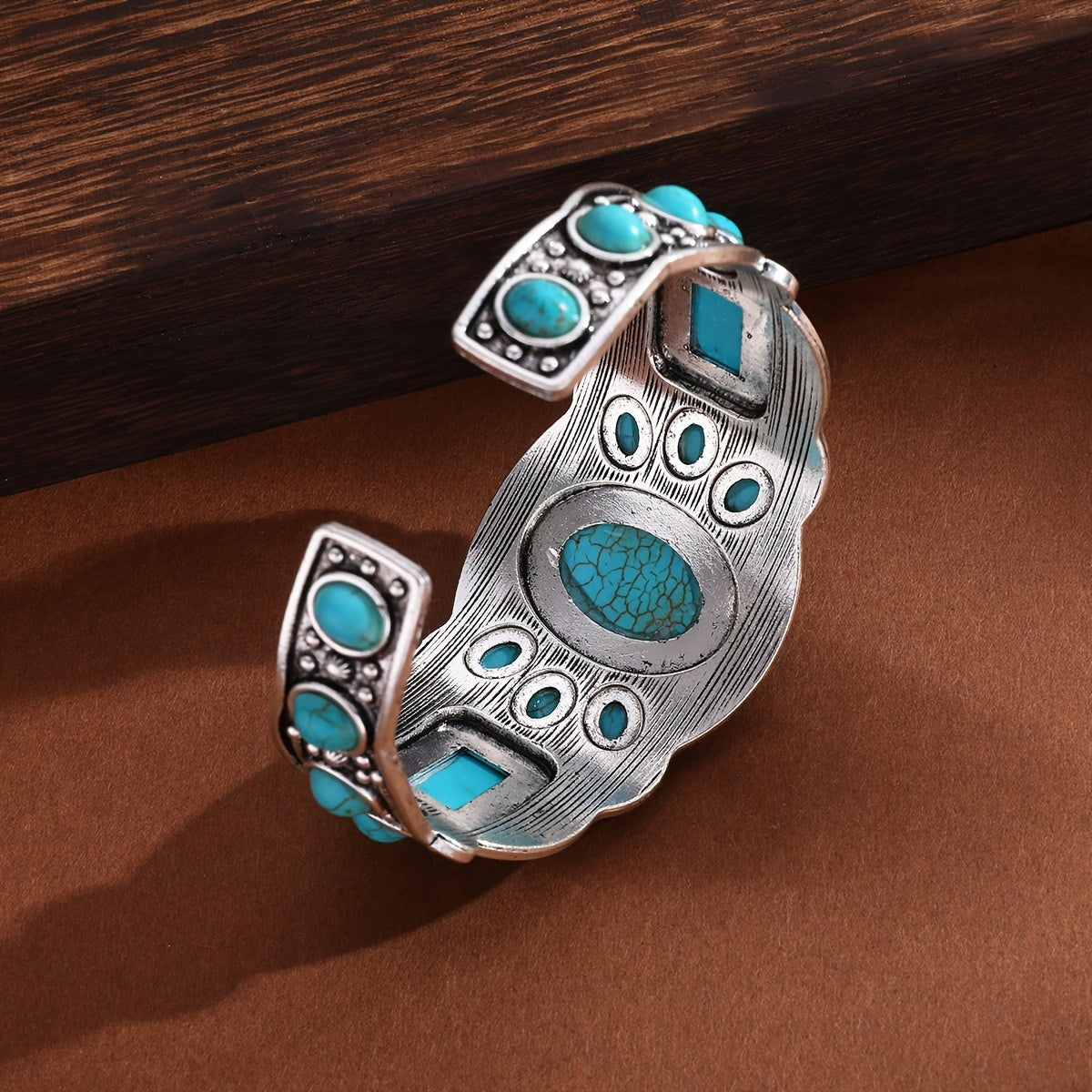 Retro Bohemian Natural Turquoise Ethnic Style Cuff Bracelet