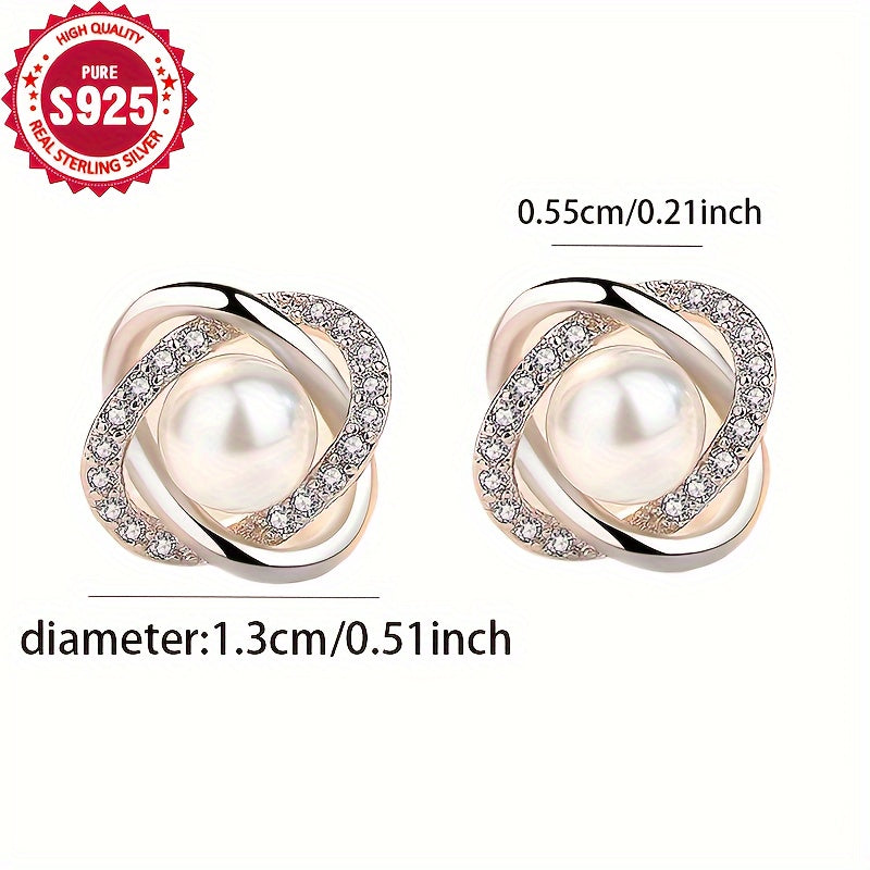 Fashionable 925 Pure Silver Pearl Earrings for Women