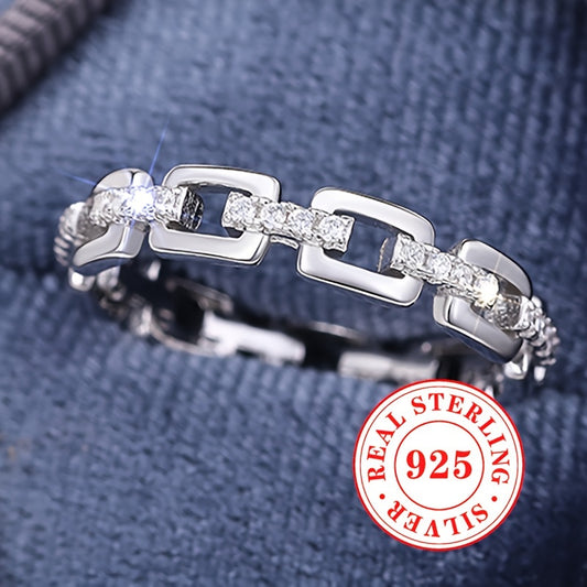 S925 Pure Silver Zircon Chain Ring