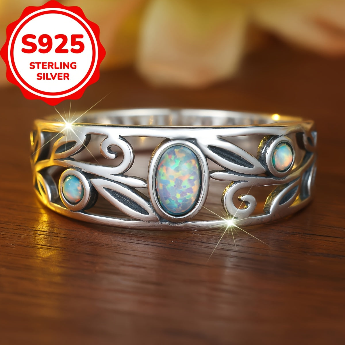 Classic Victorian Style S925 Sterling Silver Opal Ring