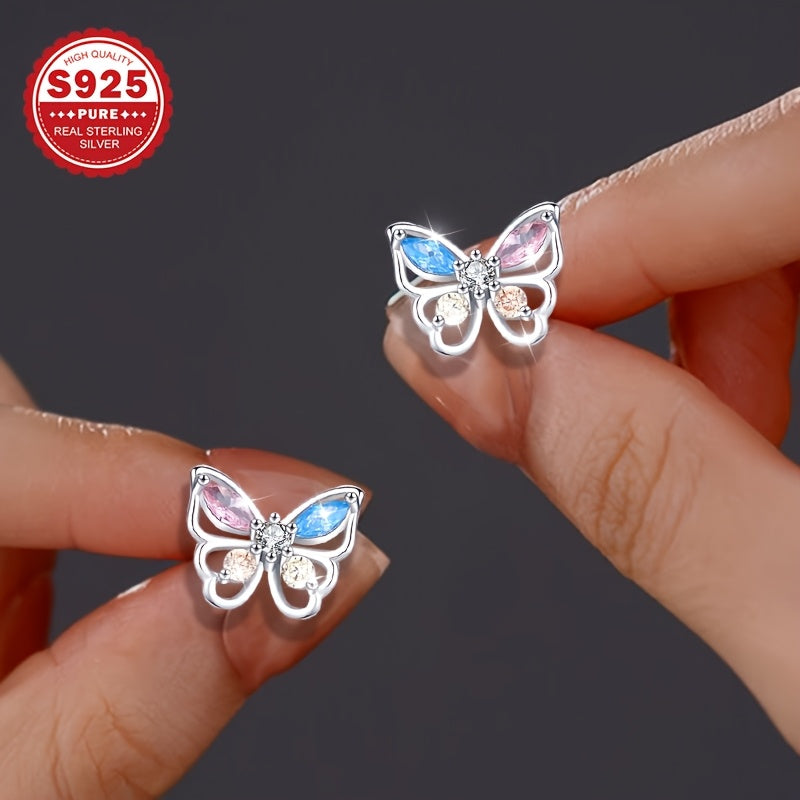 S925 Pure Silver Colorful Luxury Butterfly Earrings