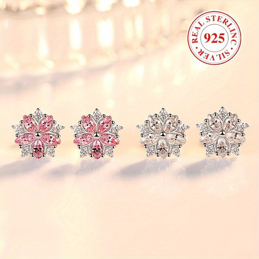 Luxurious 925 Sterling Silver Cherry Blossom Earring with Zircon