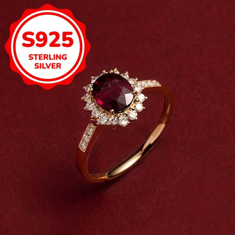 S925 Pure Silver Luxury Oval Red Ring