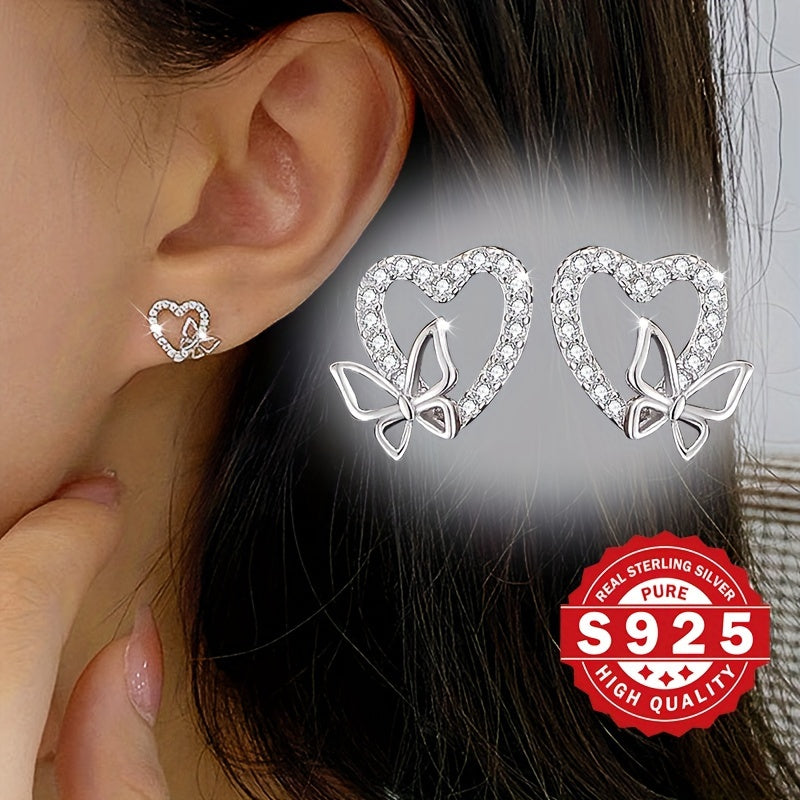 Love earrings designed with butterflies made of 925 silver