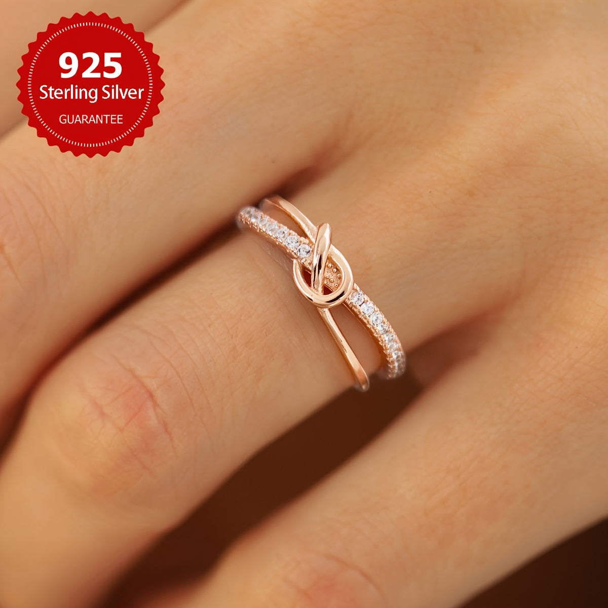 Elegant 925 sterling silver ring with double knot 