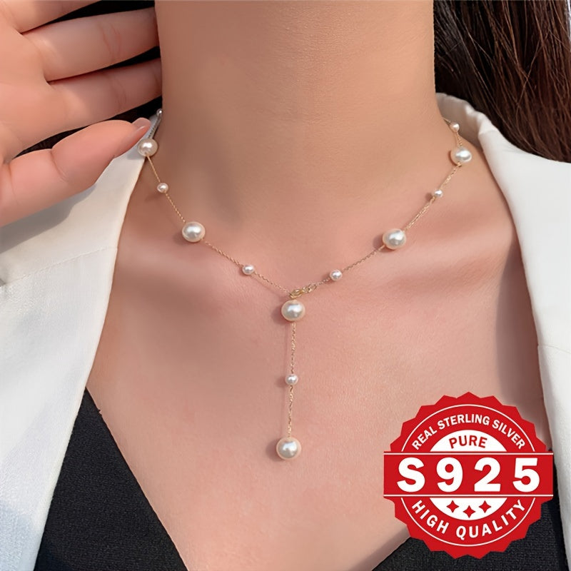 Large oyster bead necklace for women, S925 pure silver 