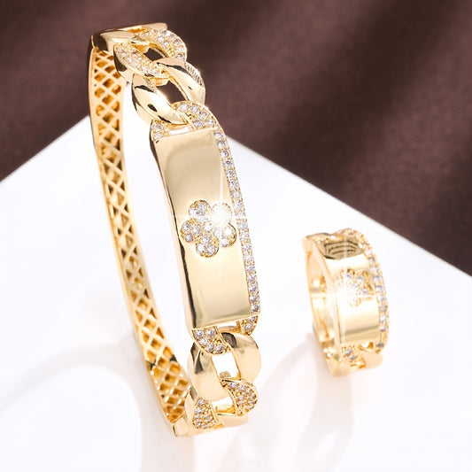 Synthetic zircon bracelet and ring with fashionable design