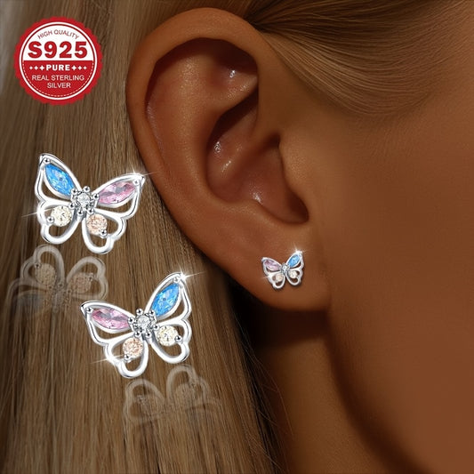 S925 Pure Silver Colorful Luxury Butterfly Earrings