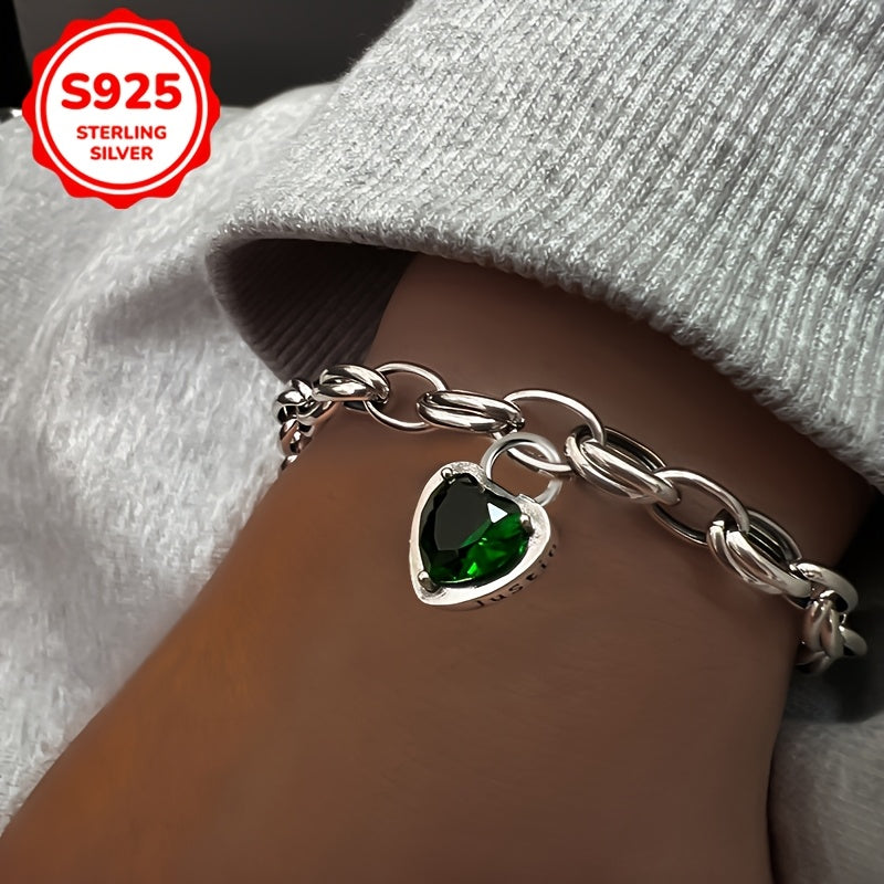 Elegant 925 sterling silver bracelet with green zirconia 