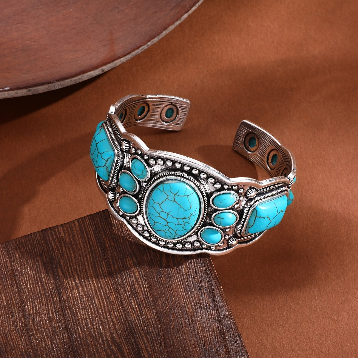 Retro Bohemian Natural Turquoise Ethnic Style Cuff Bracelet