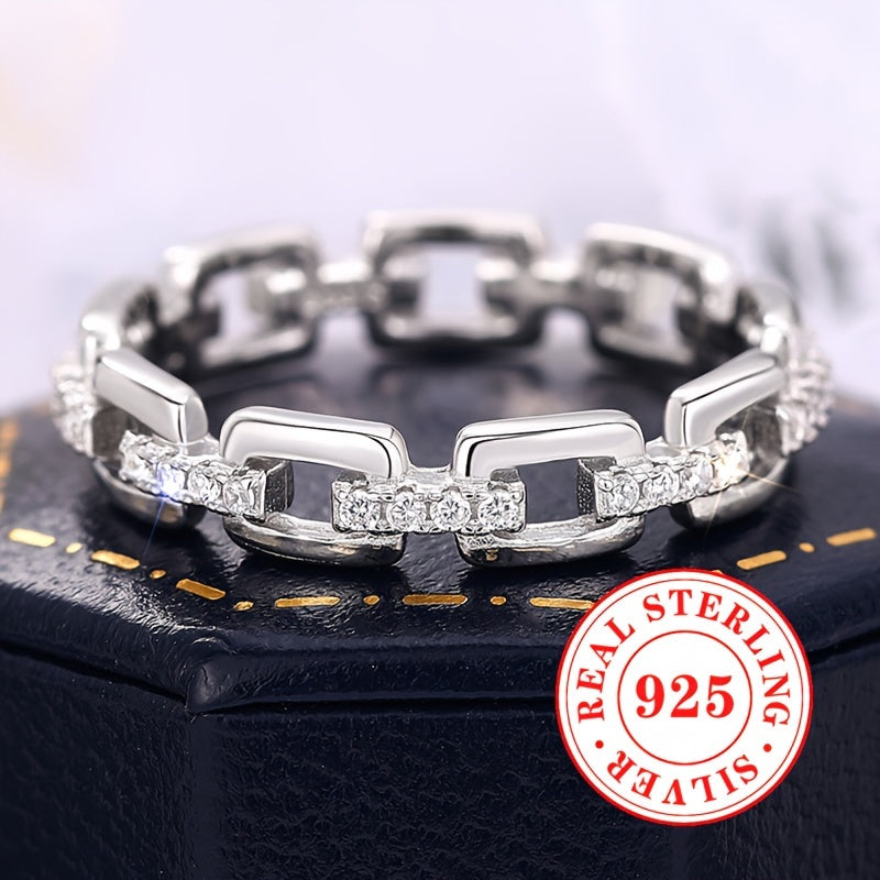 S925 Pure Silver Zircon Chain Ring