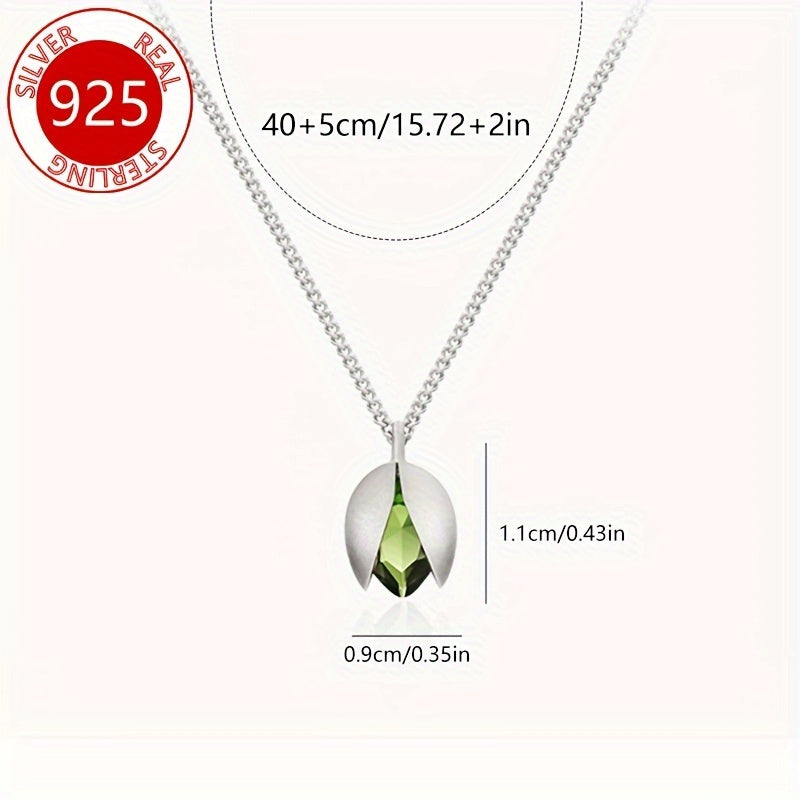 Pistachio Green Peridot Pendant Necklace in Pure 925 Silver