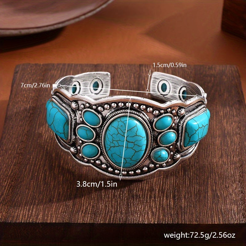 Retro Bohemian Natural Turquoise Ethnic Style Cuff Bracelet