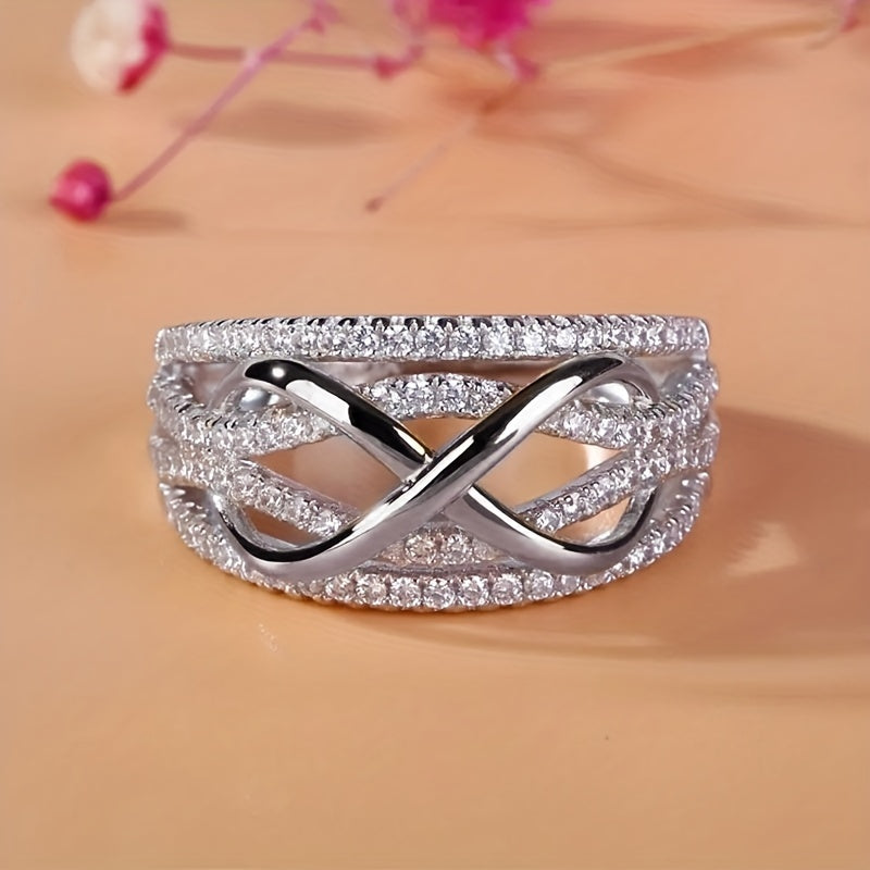 Sparkling Zirconia Infinity Promise Ring in Gold Silver