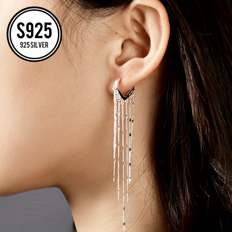 925 Silver Heart-Shaped Tassel Earrings