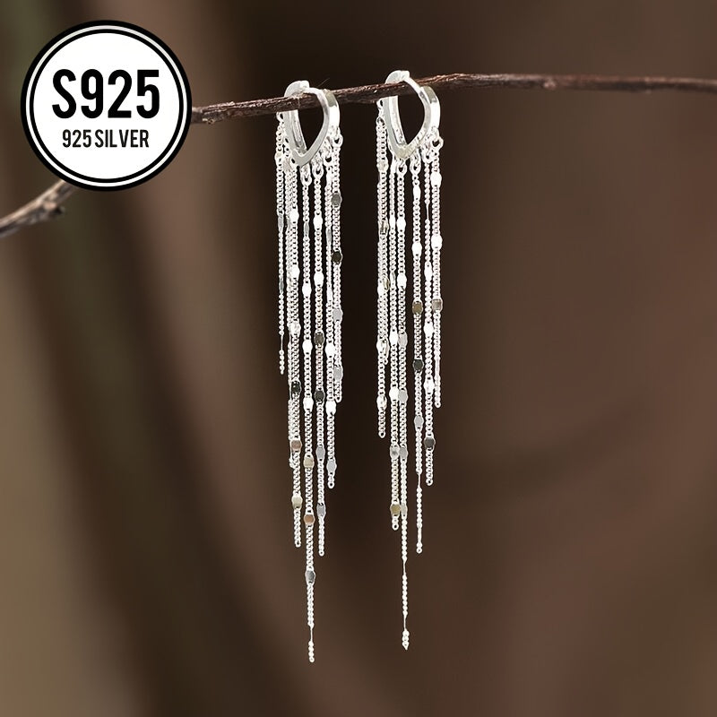 925 Silver Heart-Shaped Tassel Earrings