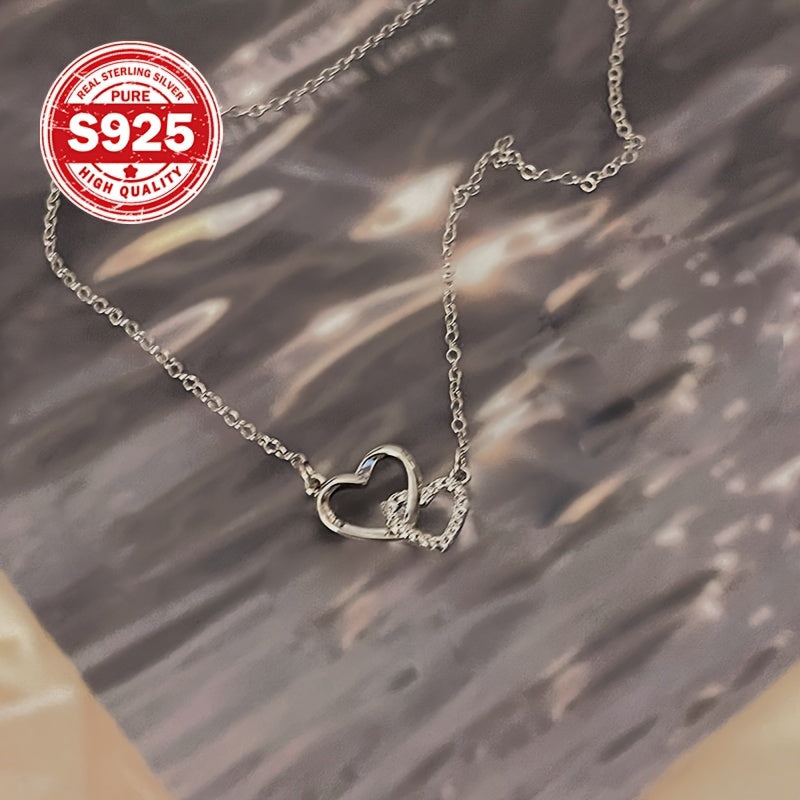 925 silver necklace with heart-to-heart zircon 