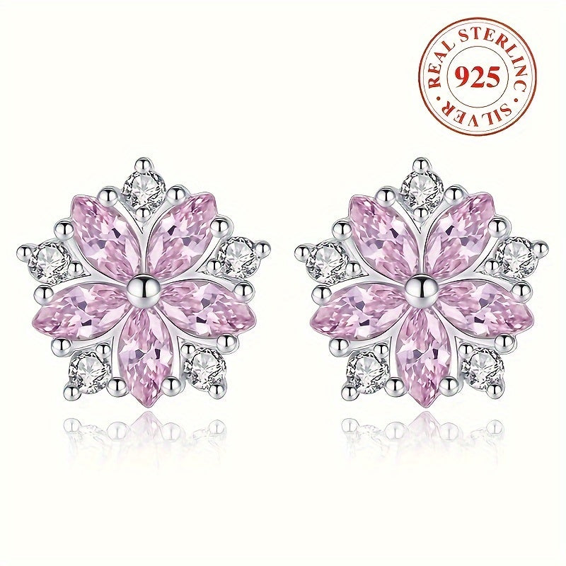 Luxurious 925 Sterling Silver Cherry Blossom Earring with Zircon