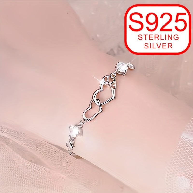 S925 Bohemian Elegant Heart to Heart Bracelet Hypoallergenic Sterling Silver 