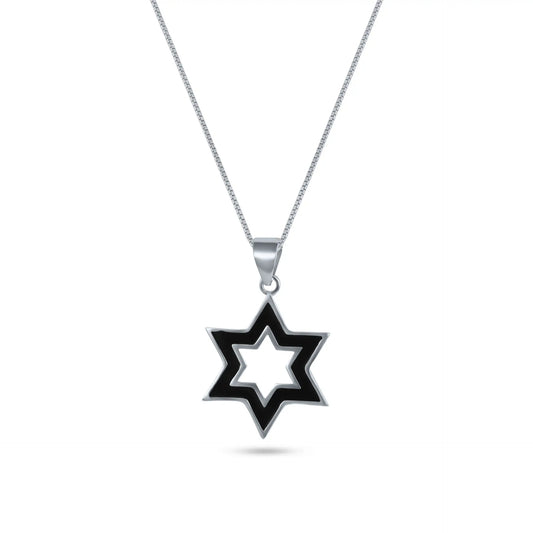 שרשרת כסף 925 JETEM תליון מגן דוד עם קווי מתאר שחורים